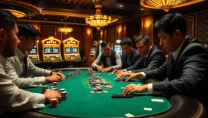 Engaging scene of a poker game highlighting 상품권소액결제 options, featuring vibrant poker chips and slot machines.