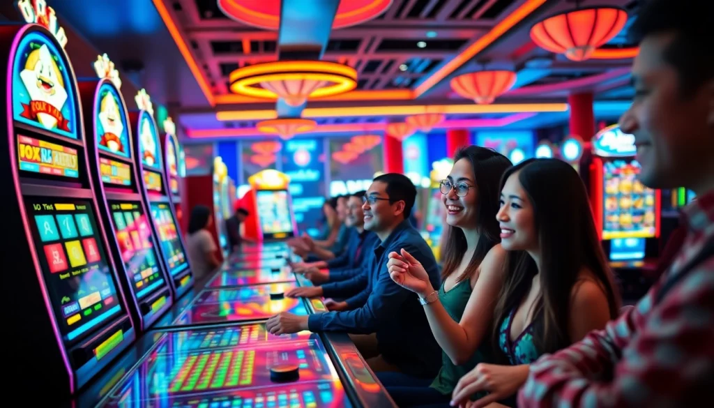 Engaging players enjoying games at UU88 Casino in a vibrant, luxurious online setting.