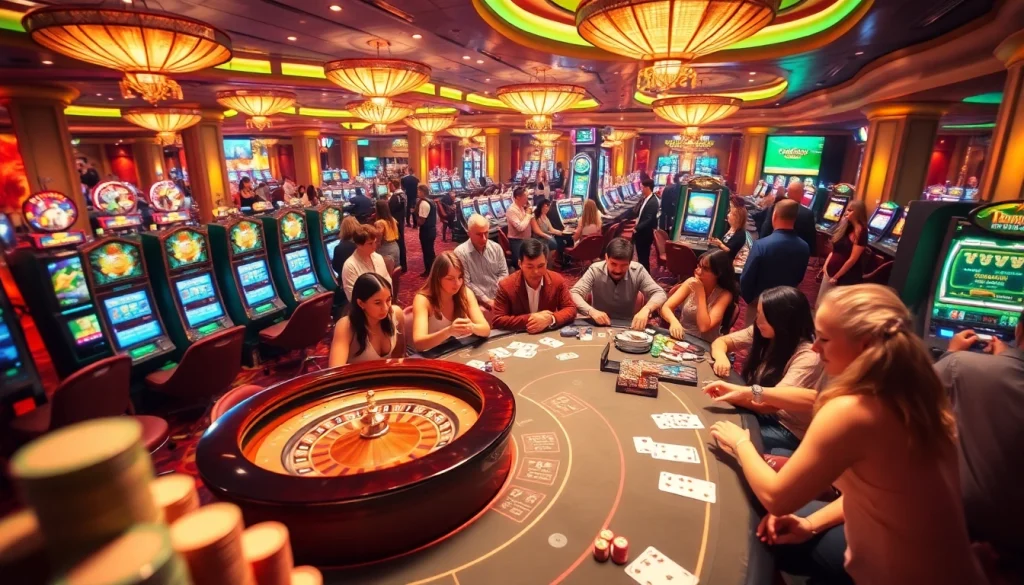 Players enjoying the thrill of the casino experience at 여기여, showcasing vibrant gaming tables and luxurious ambiance.