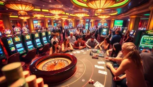 Players enjoying the thrill of the casino experience at 여기여, showcasing vibrant gaming tables and luxurious ambiance.