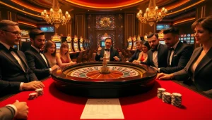 Players engage at a glamorous roulette table, highlighting the thrills of shbet800 gambling.