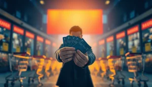 카드깡의 개념을 보여주는 인물이 여러 신용카드를 들고 있는 일러스트레이션