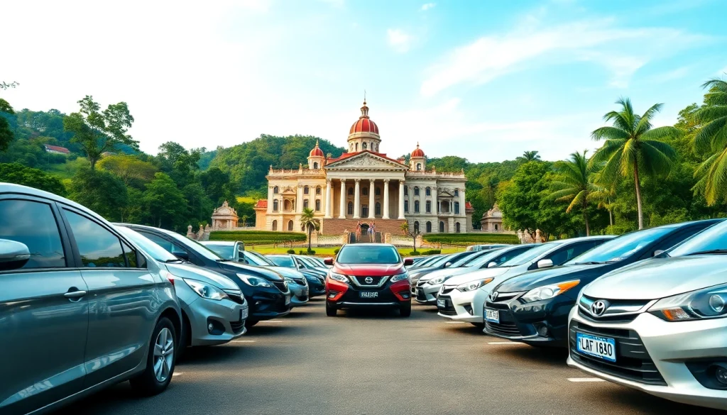 Kuching rent car options with scenic landmarks in the background