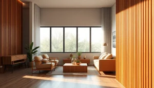 Enhance your space with wood slat panels offering warmth and elegance in a cozy living room.