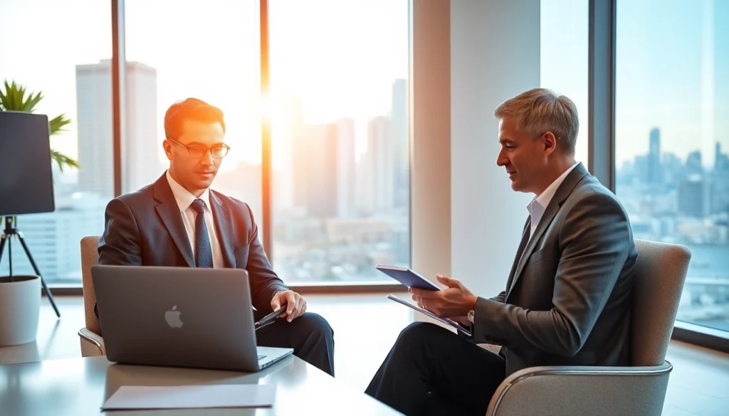 Engaged business coach los Angeles supporting a client in a professional office setting, fostering growth and insight.