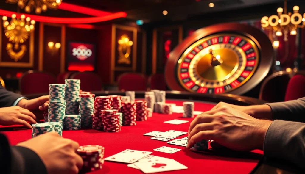 Experience the thrill of high-stakes gaming at SODO CASINO with vibrant poker and roulette action.