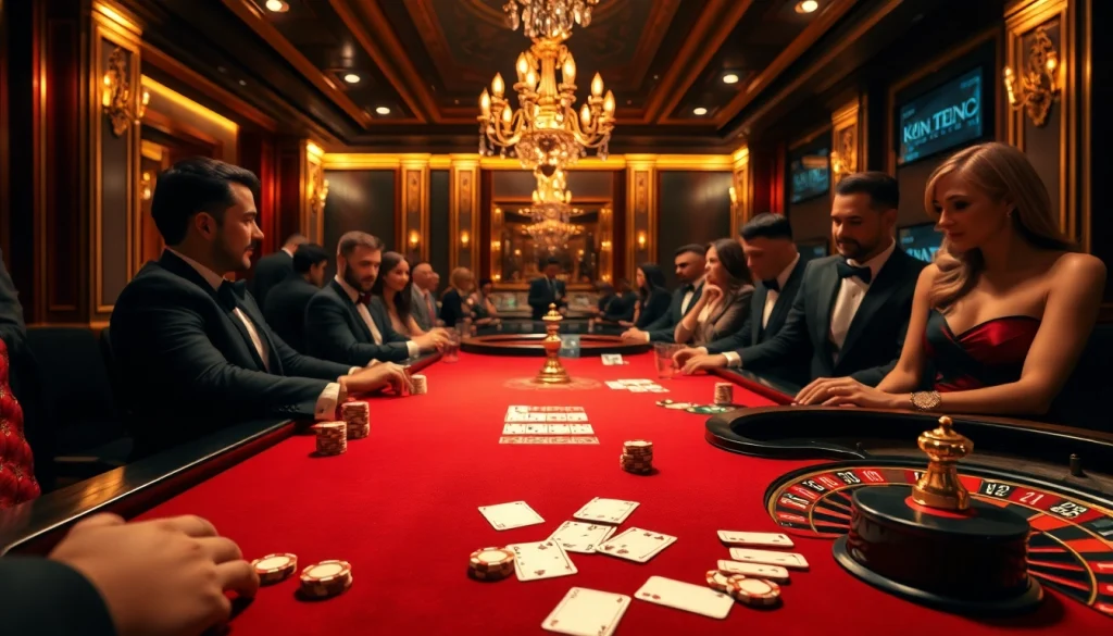 Experience KJC's luxury gaming table with vibrant chips and cards for thrilling casino action.