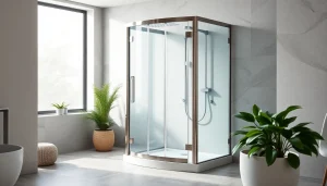 Duschkabine 90x90 in modernem Badezimmer mit eleganten Glaswänden und chromatischer Ausstattung