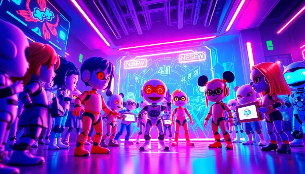 Interactive NSFW character AI showcasing animated digital companions in a vibrant, engaging virtual space.