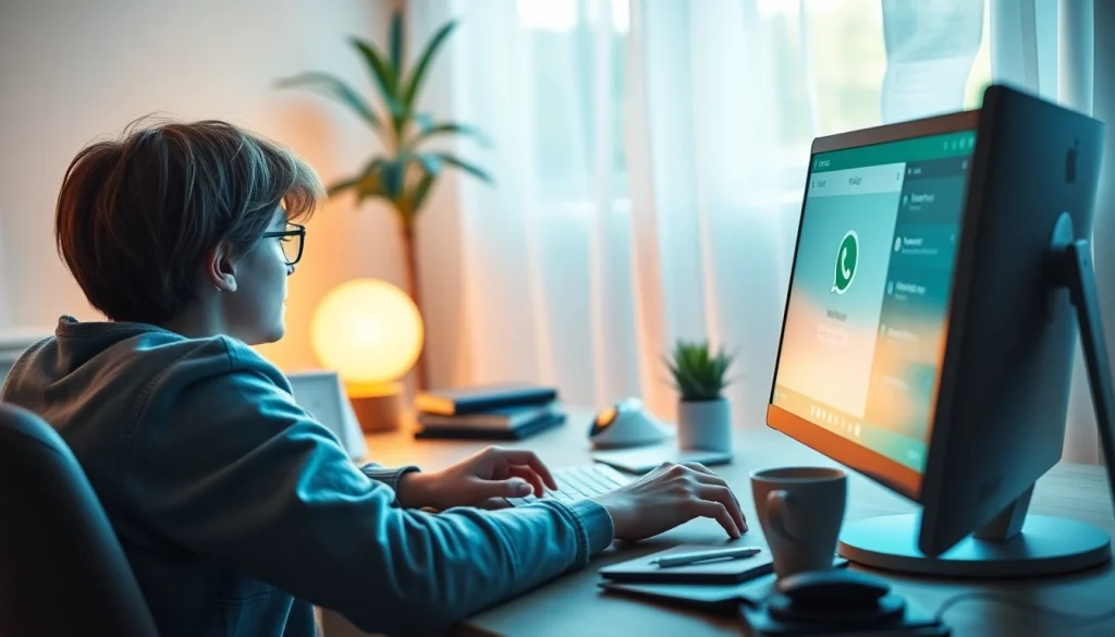 在温馨的家庭办公室中使用 WhatsApp Web 发送消息的活跃用户。