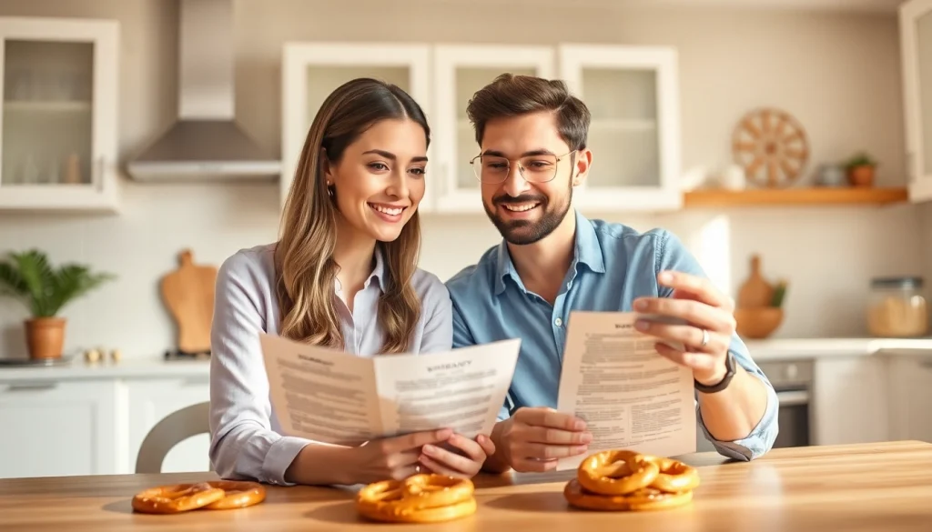 Is Pretzel warranty legit and trustworthy? Engaged couple reviewing warranty documents with pretzels on the table.