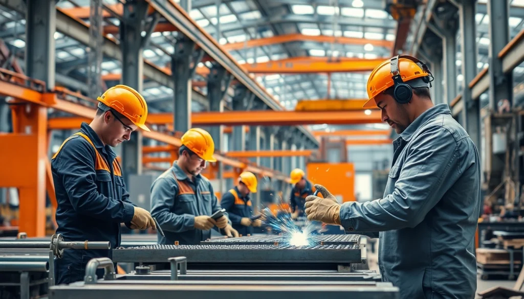 Steel fabricators near me working in an industrial workshop, highlighting skilled craftsmanship.
