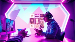 AI NSFW digital workspace showcasing holographic image generation technology.