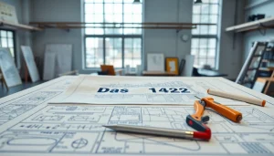 Illustration of das 142 regulations on a drafting table showcasing detailed technical drawings.