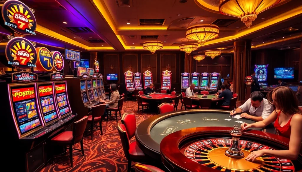 An engaging casino scene showcasing thrilling games that reflects the excitement of https://okfun.page gambling experience.