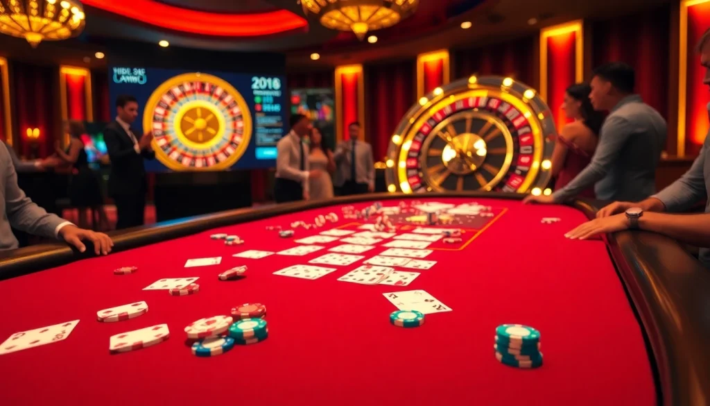 A thrilling casino scene highlighting the hidden wiki current status, with players enjoying blackjack and roulette.
