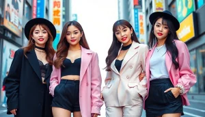 Captivating portrayal of blackpink members showcasing their unique styles and personalities in a vibrant setting.