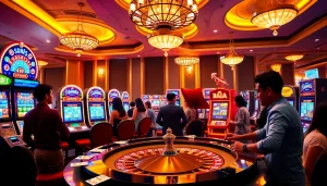 Mengajak pemain merasakan aksi seru slot deposit pulsa di kasino yang hidup, menampilkan kegembiraan dan kemewahan.