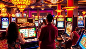 Experience the excitement of Mahjong Ways 2 as players win at vibrant slot machines in a bustling casino.