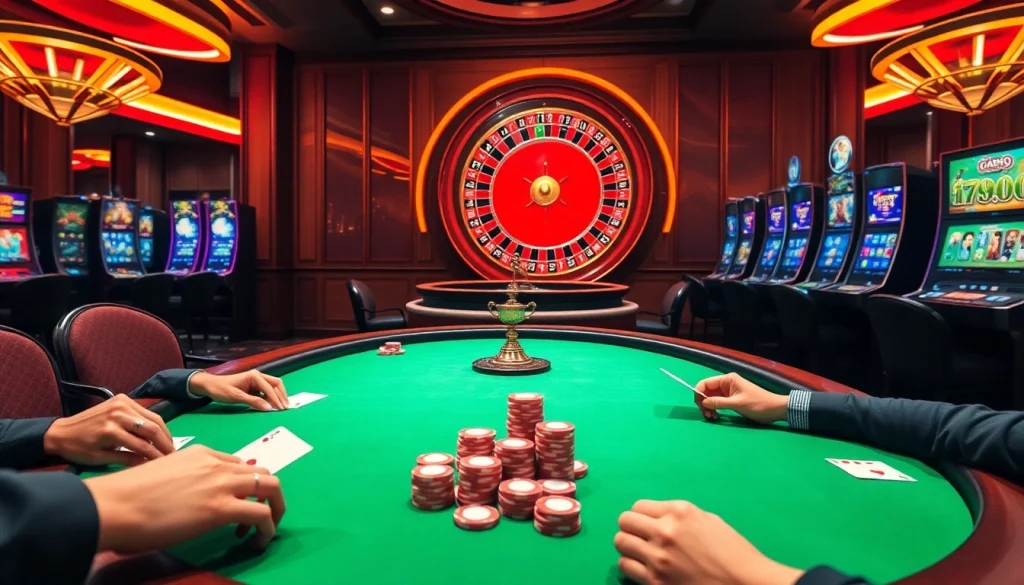 Experience the thrill of gaming at trang chủ da88 with vibrant poker tables and colorful chips.