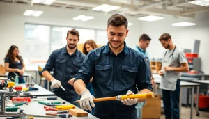 Students learning practical skills at a Trade School In Tennessee in a modern classroom setting.