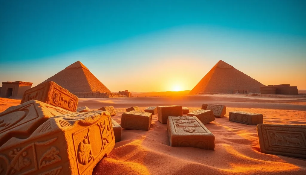 Discovering the grand piraminds against a stunning desert sunset backdrop.