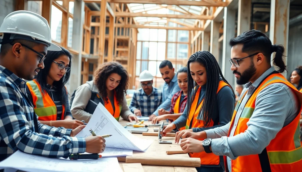 Engaged students participate in construction classes, learning hands-on skills in a lively setting.