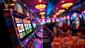Main view of slot deposit 1000 machine highlighting vibrant casino scene.