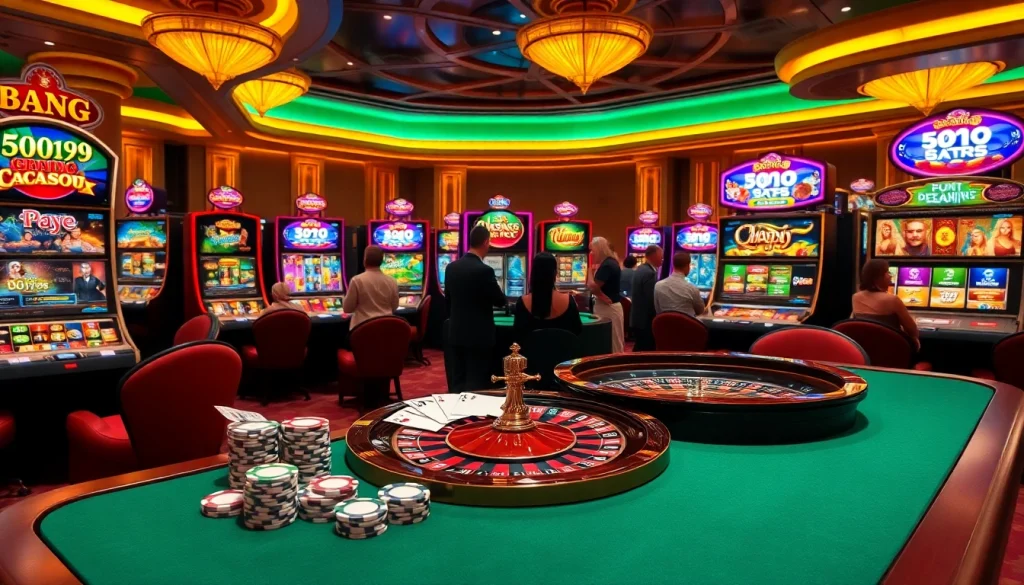 Engaging players enjoying various IDN slot games at a luxurious casino.