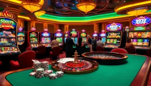 Engaging players enjoying various IDN slot games at a luxurious casino.