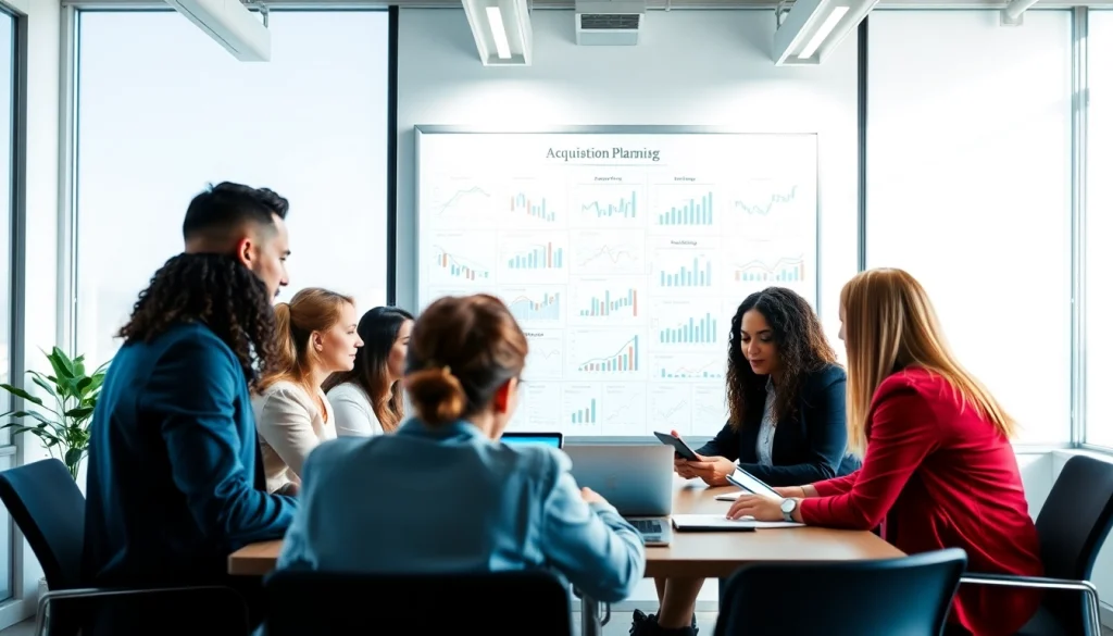 Engaged professionals discussing Acquisition Planning strategies in a collaborative office environment.