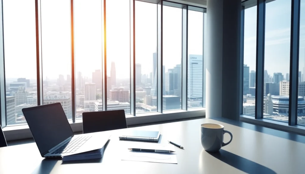 Visualize a Luxembourg holding setup in a modern office, highlighting strategic investment opportunities.