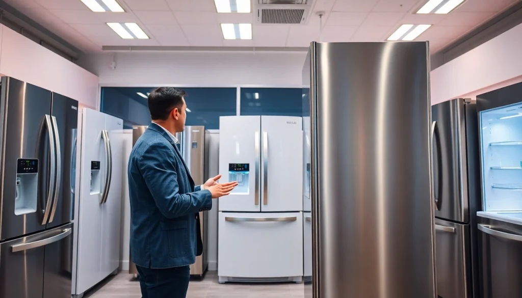 Explore top refrigerator sales with stylish models in a modern showroom setting.