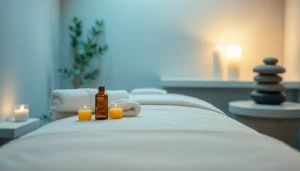 편안한 색상과 고요한 분위기의 스웨디시 마사지 설정.